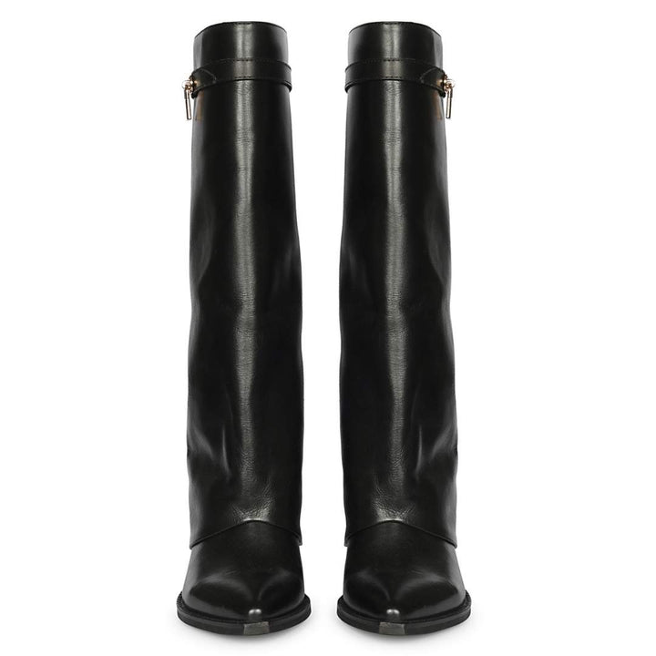 Saint Quinley Black Leather Fold-Over Knee High Boots