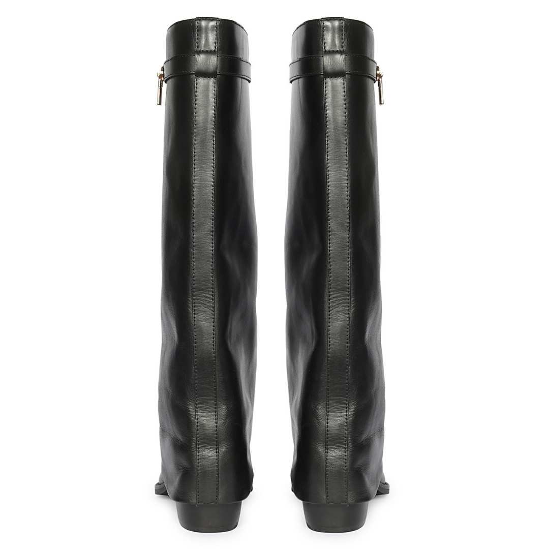 Saint Quinley Black Leather Fold-Over Knee High Boots