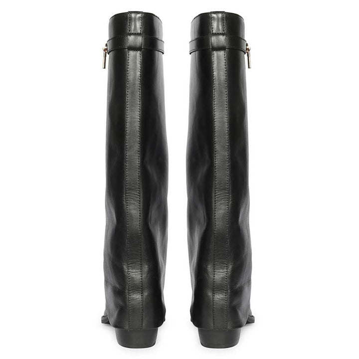 Saint Quinley Black Leather Fold-Over Knee High Boots
