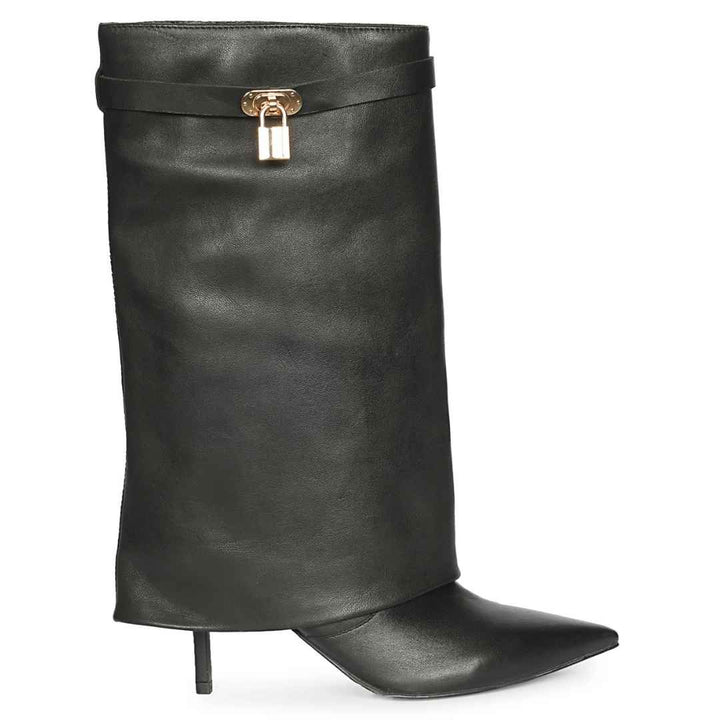 Saint Juniper Black Leather Fold-Over Stiletto Boots