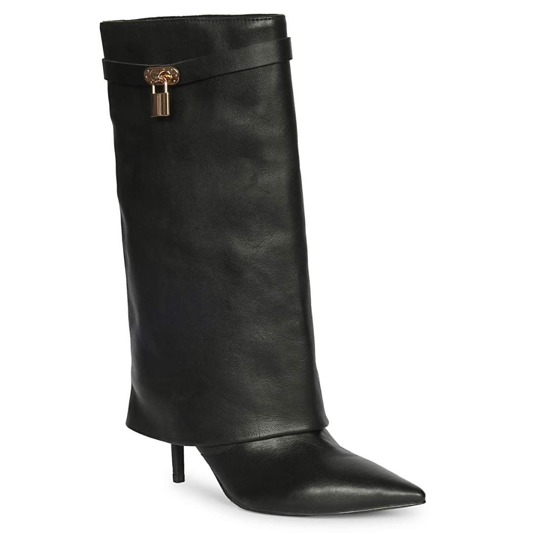 Saint Juniper Black Leather Fold-Over Stiletto Boots