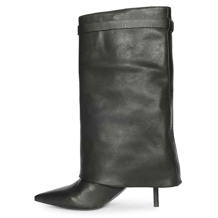 Saint Juniper Black Leather Fold-Over Stiletto Boots