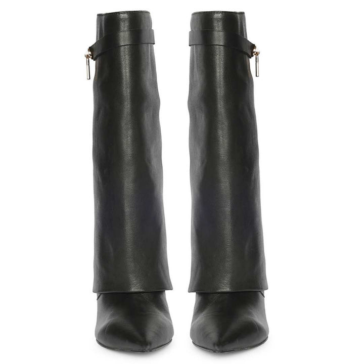 Saint Juniper Black Leather Fold-Over Stiletto Boots