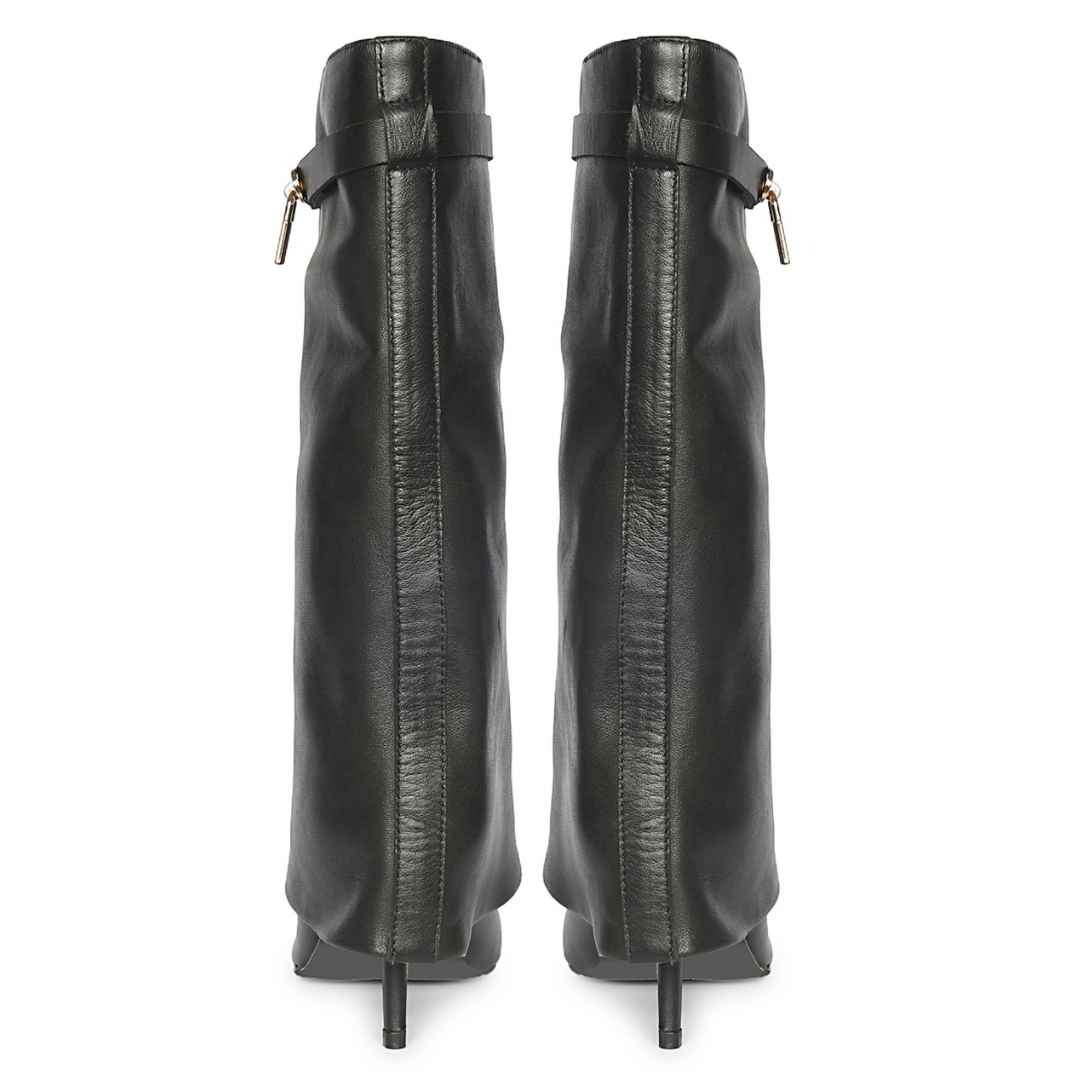 Saint Juniper Black Leather Fold-Over Stiletto Boots