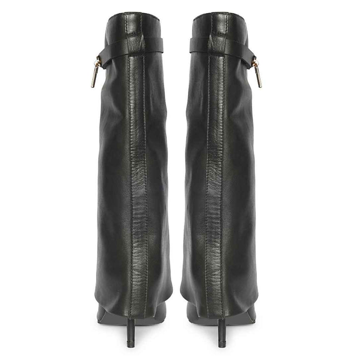 Saint Juniper Black Leather Fold-Over Stiletto Boots