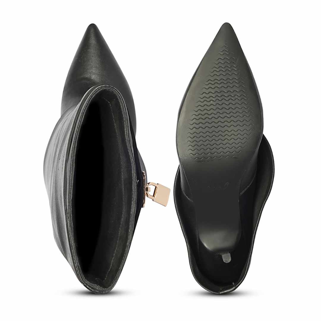 Saint Juniper Black Leather Fold-Over Stiletto Boots