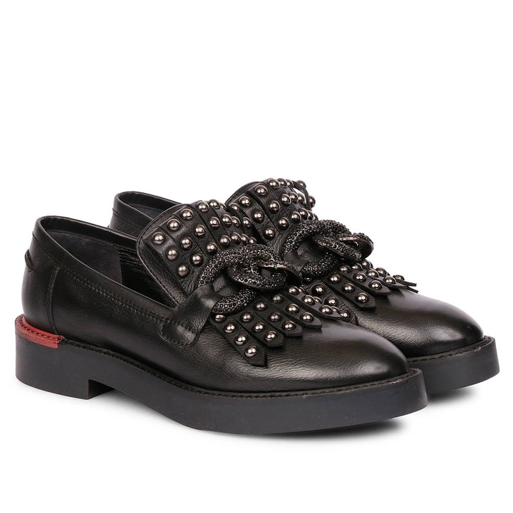 Saint Zoe Black Leather Handcrafted Moccasins