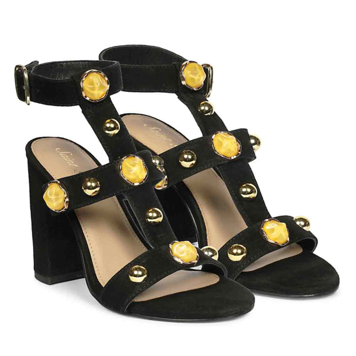 Saint Hope Studded Black Suede Block Heels