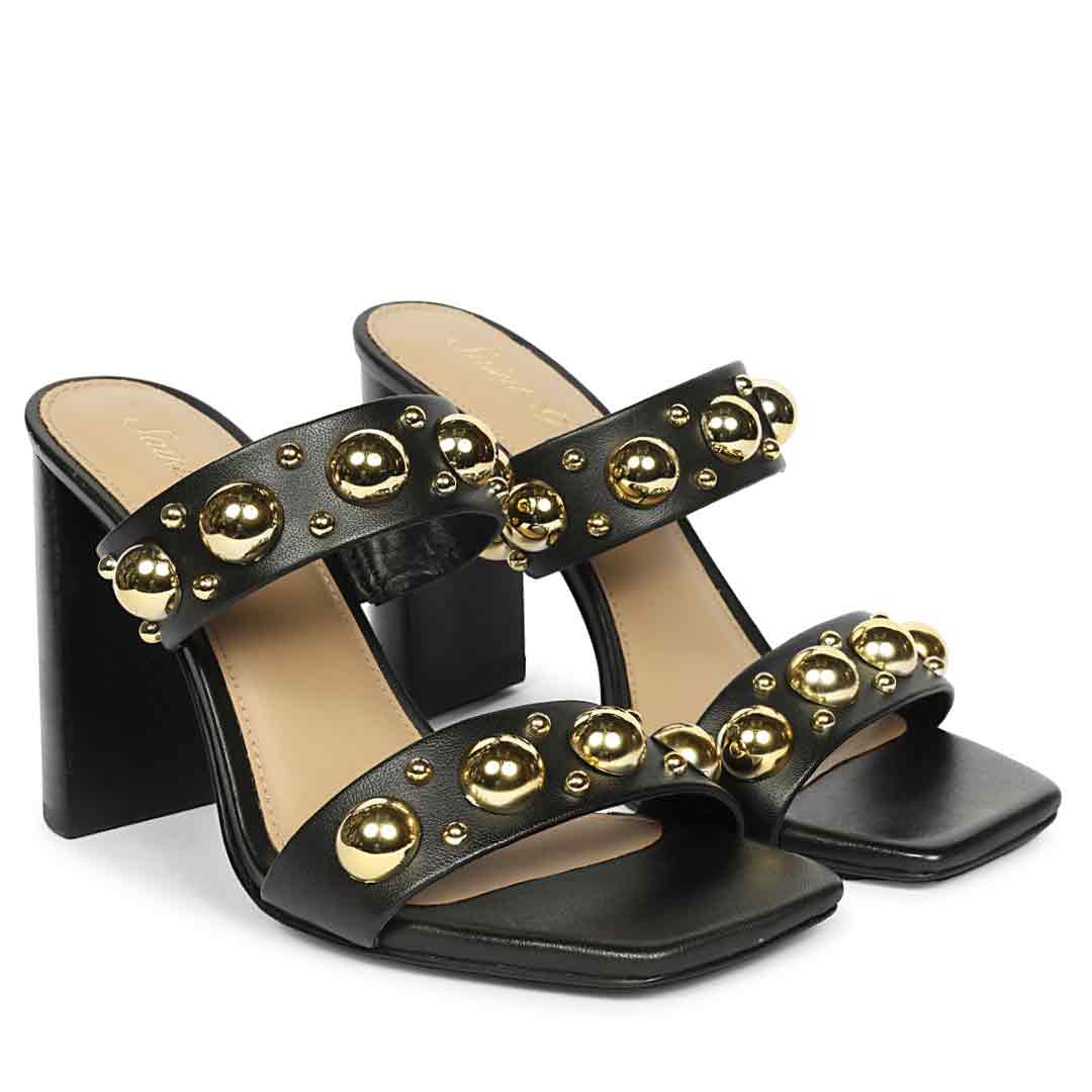 Saint Maelle Embellished Black Leather High Heels