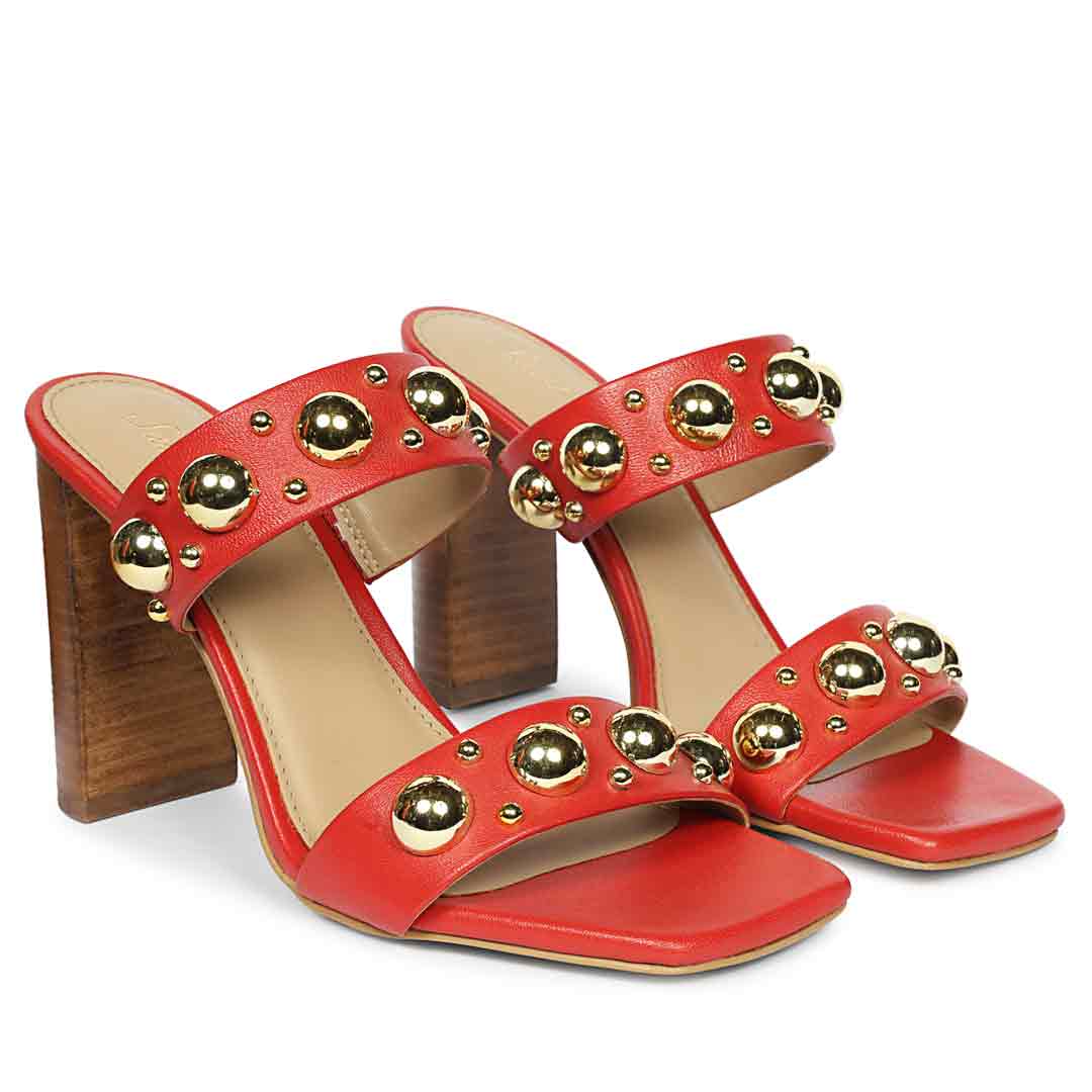 Saint Maelle Embellished Goji Berry Leather Heels