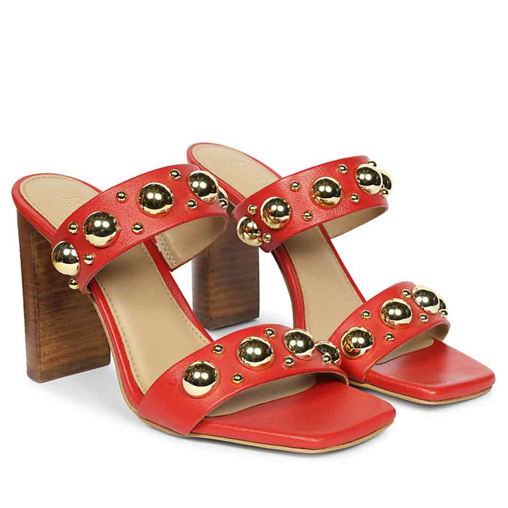 Saint Maelle Embellished Goji Berry Leather Heels