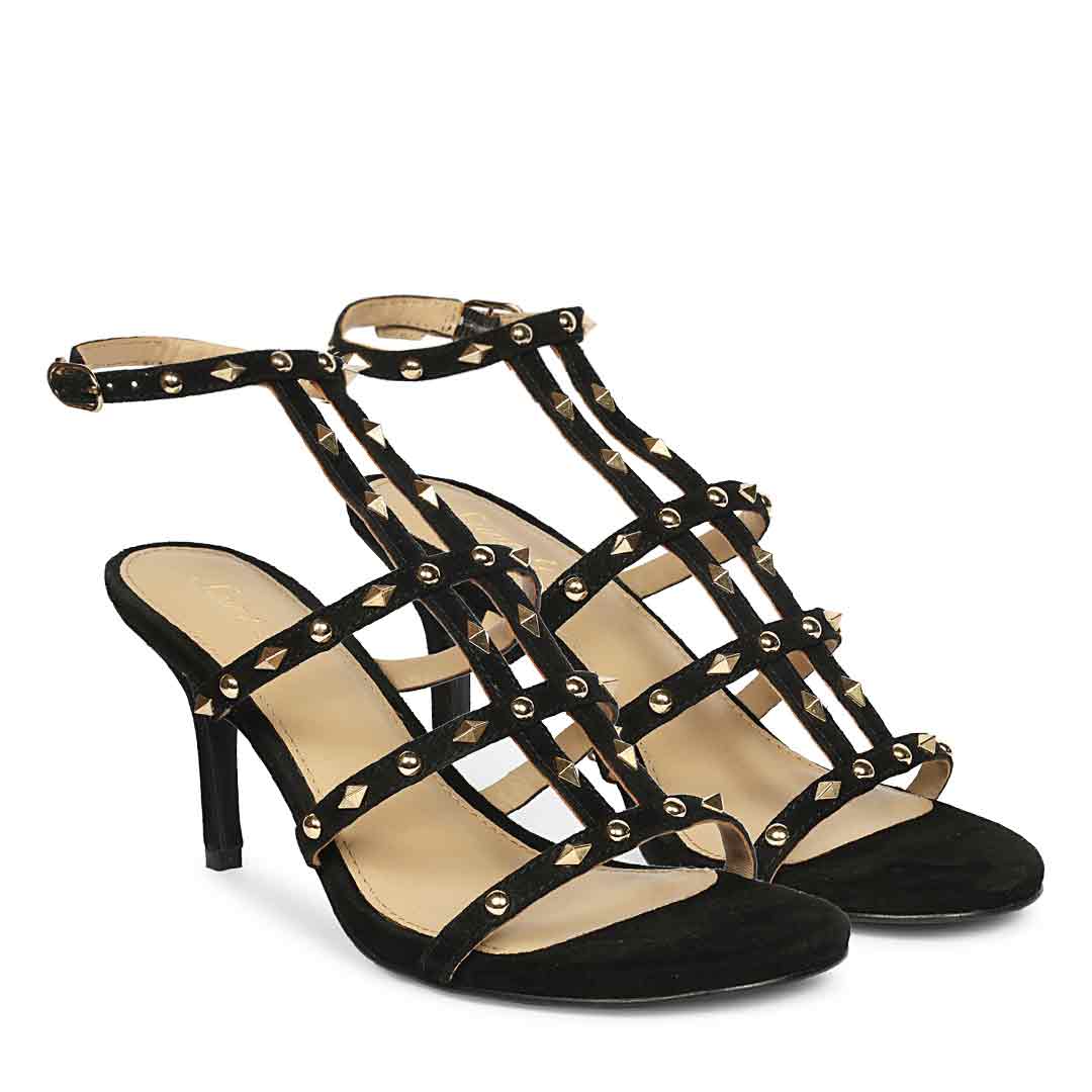 Saint Quenel Black Leather Studded Stilettos