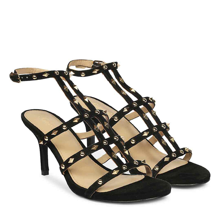 Saint Quenel Black Leather Studded Stilettos