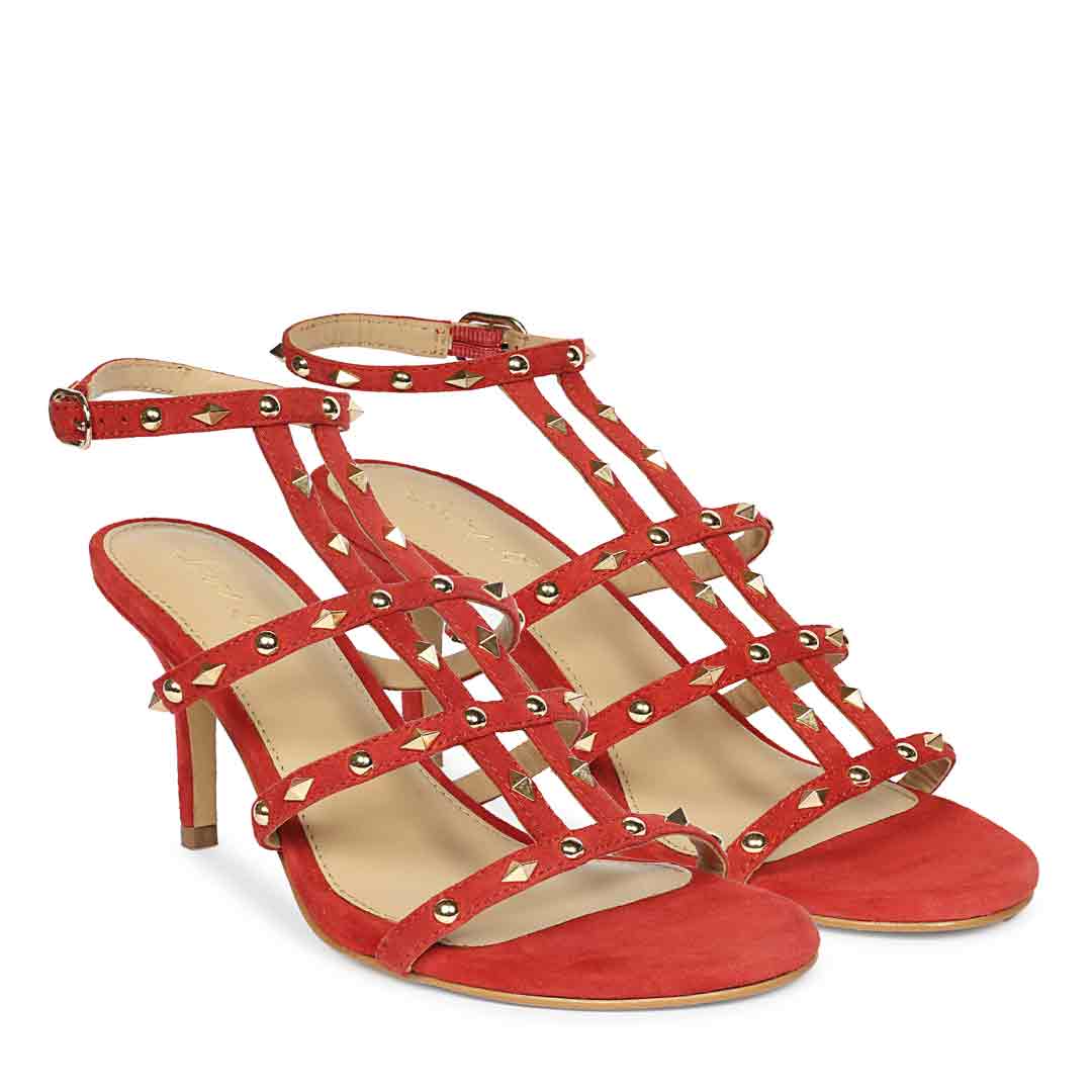 Saint Quenel Red Leather Studded Stilettos