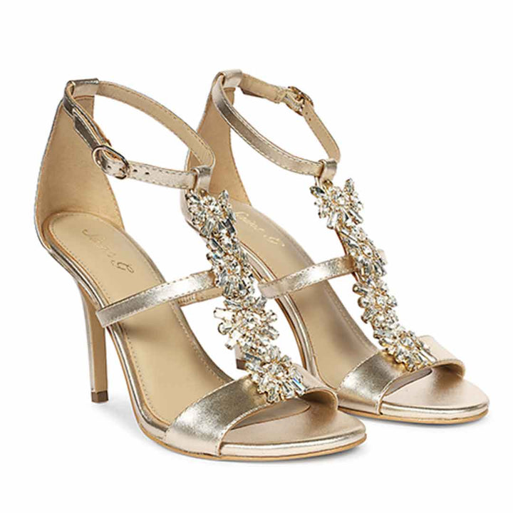 Saint Sydney Crystal Stone Metallic Gold Leather Stilettos