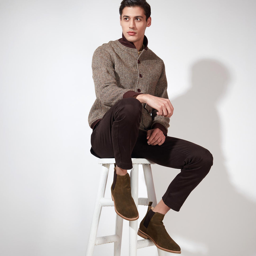 Olive Suede Chelsea boot for men