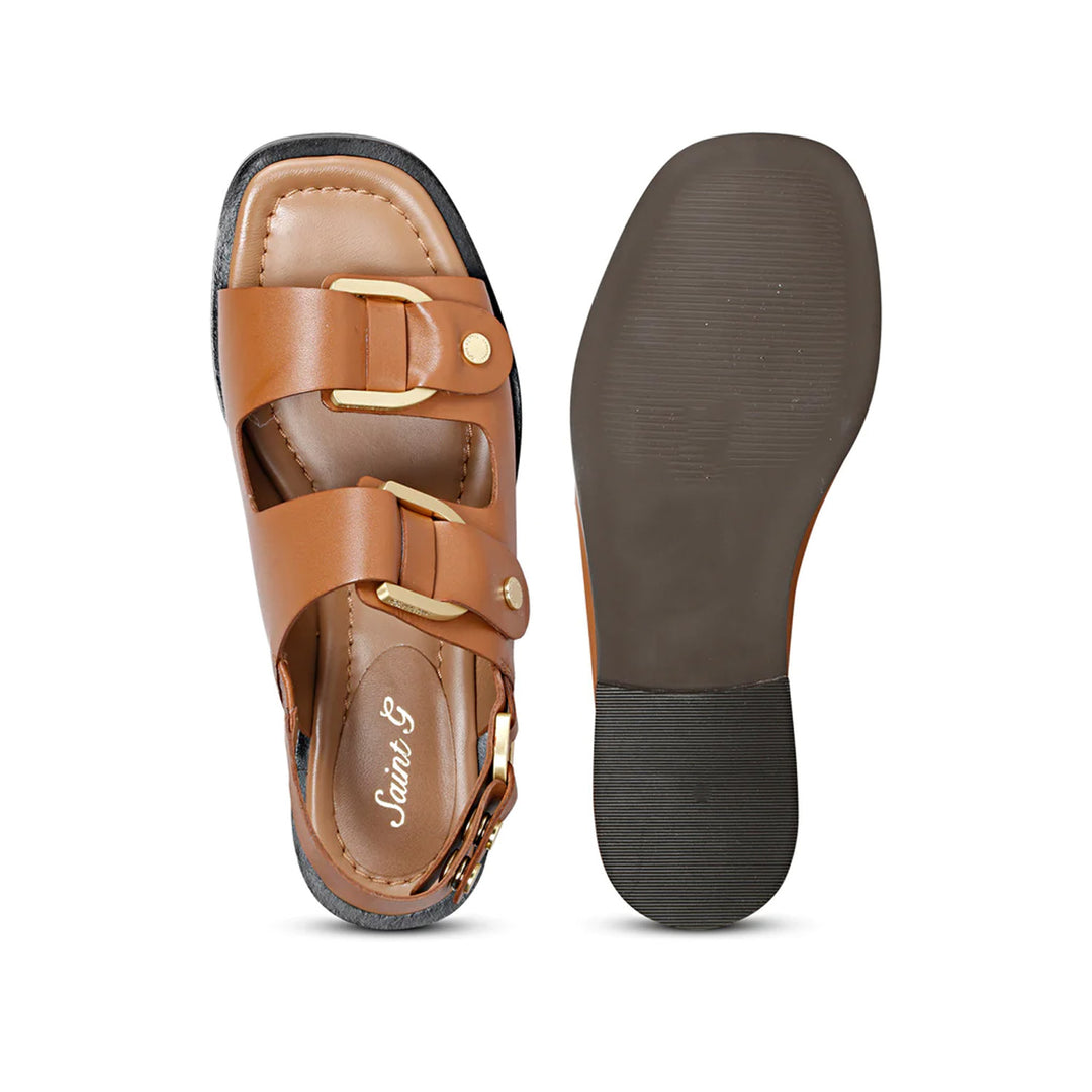 Nora Snap Buttons Tan Leather Sandals