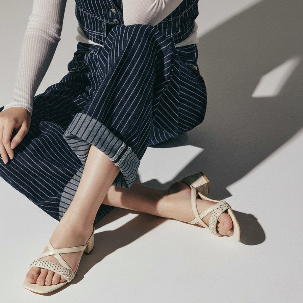 Saint Alessia Embellished Off-White Vegan Leather Block Heels