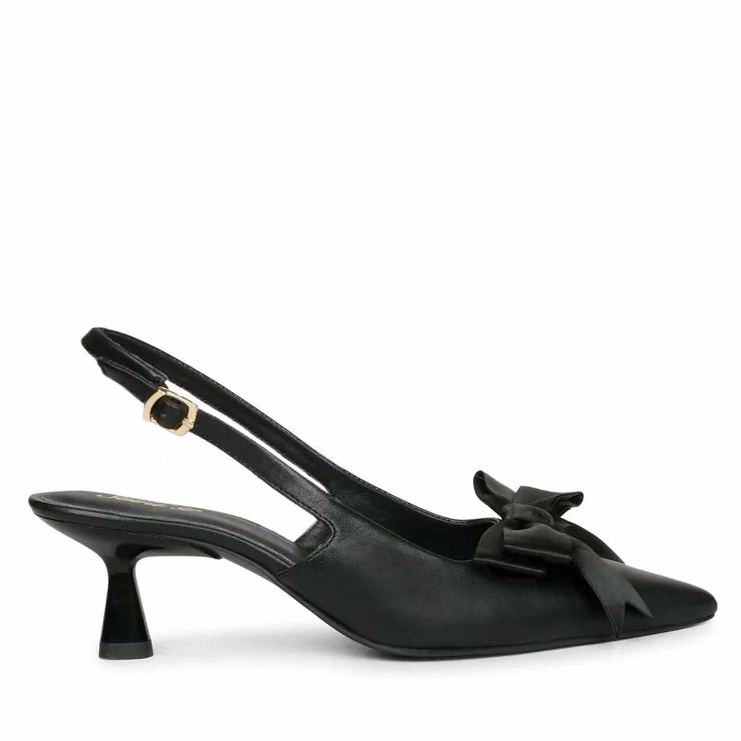 Saint Toria Black Bow Embellished Leather Pumps - Main Image