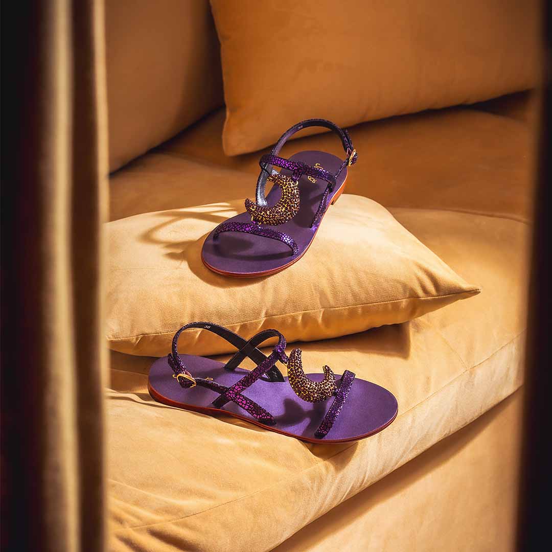 Saint Daisy Purple Leather Flat Sandal