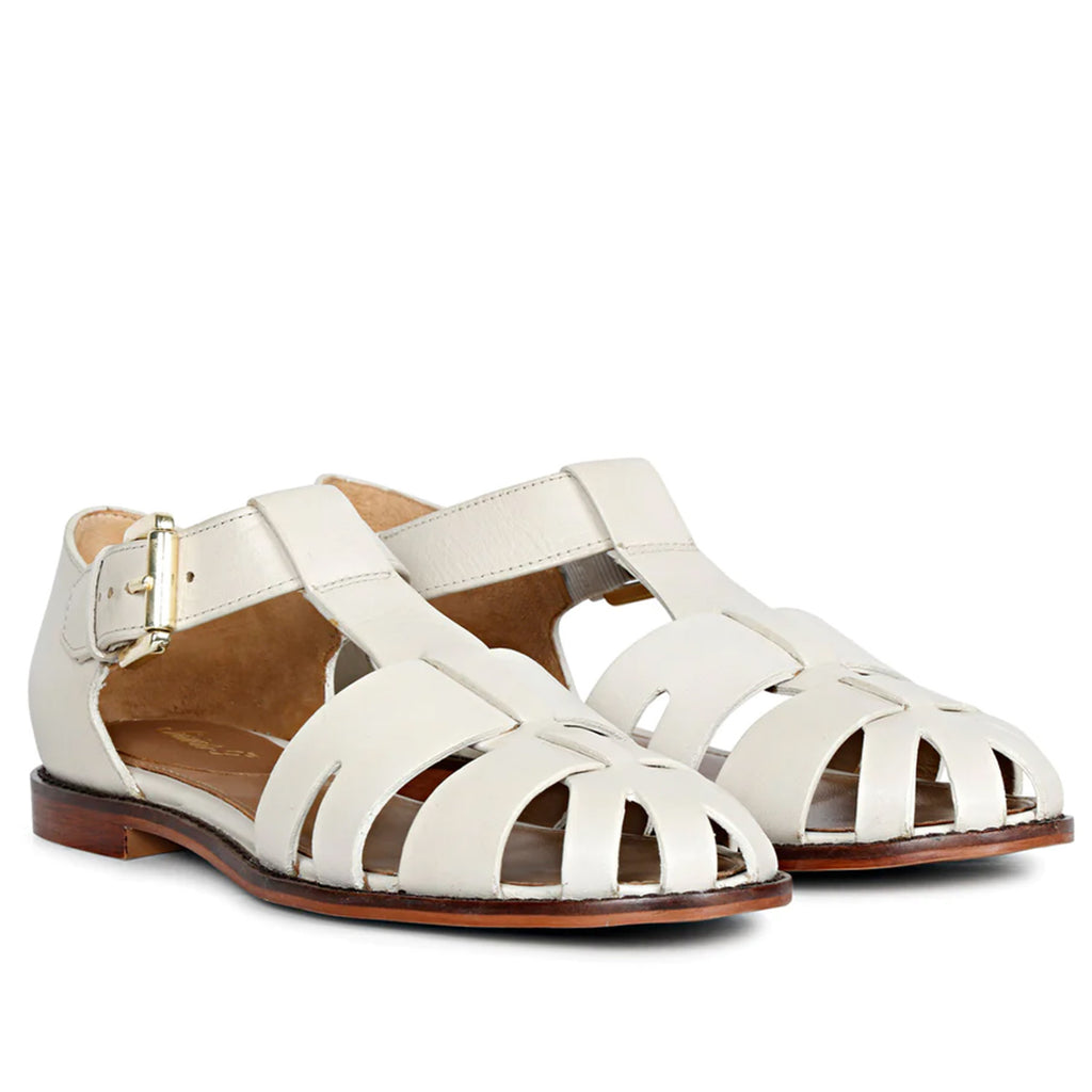 SaintG Womens White Leather Sandals.