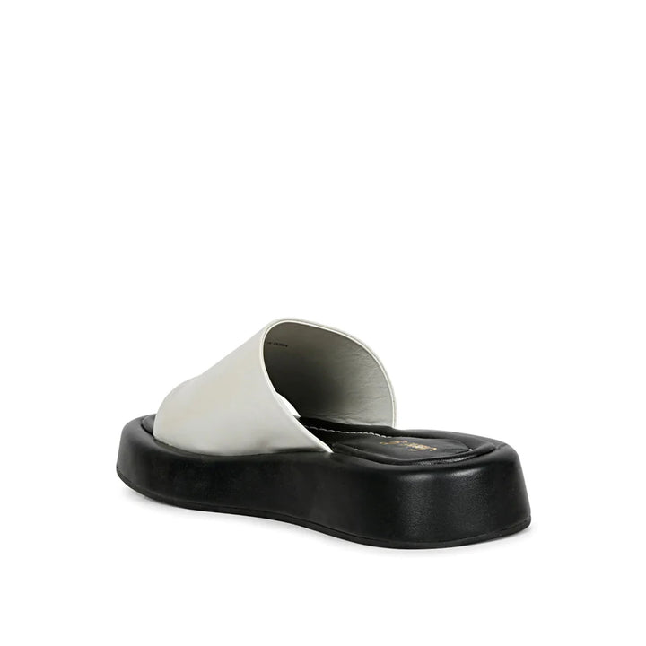 Sydney White Leather Flatform Sandals.