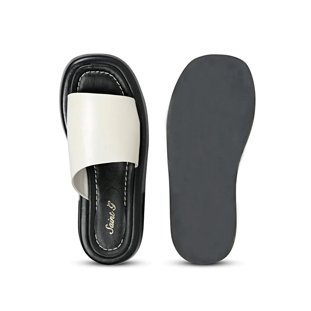 Sydney White Leather Flatform Sandals.