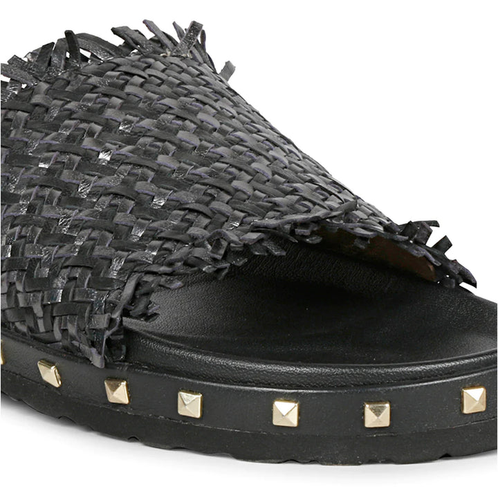 SaintG Womens Black Leather Sandals.