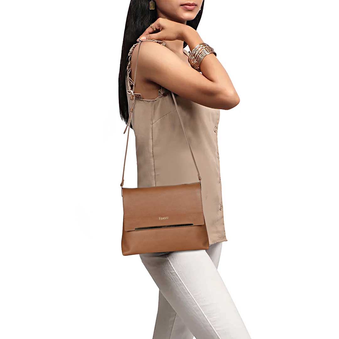 Favore Women Tan Leather Satchel Bags