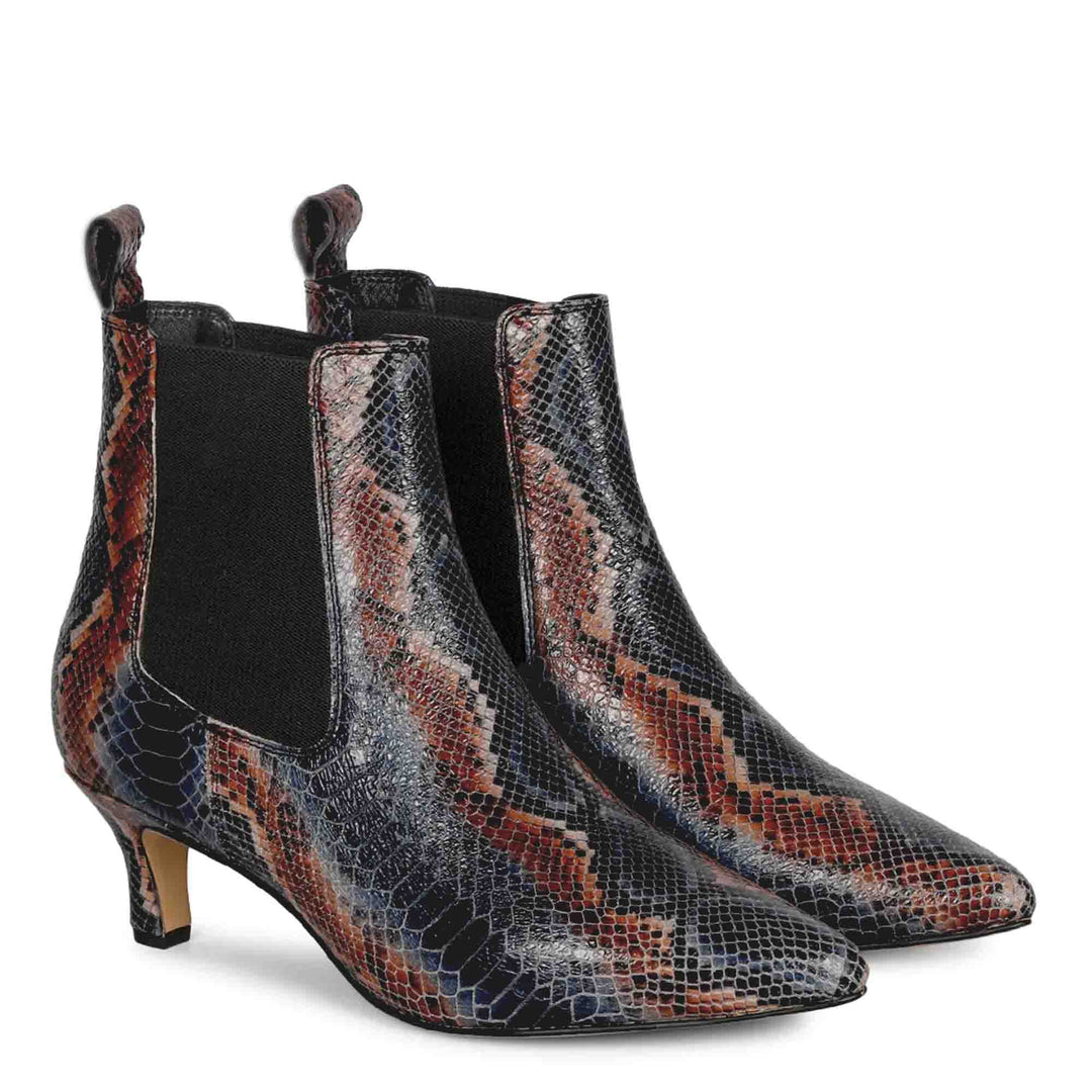 ankle boots leather handcrafted snake print