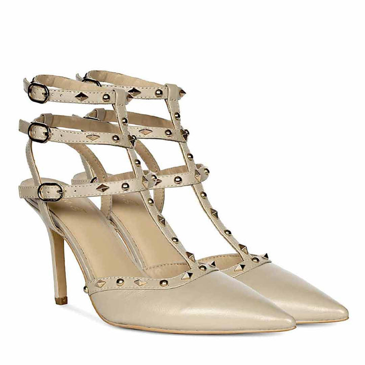 Saint Brittany Studded Cage Nude Leather Pumps
