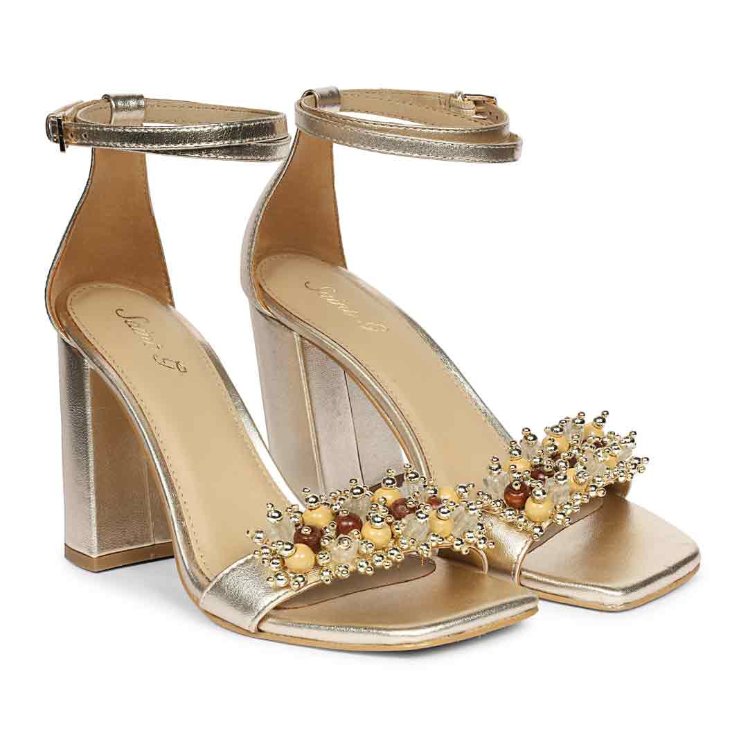 Saint Raquel Jewel Platin Leather Block Heels