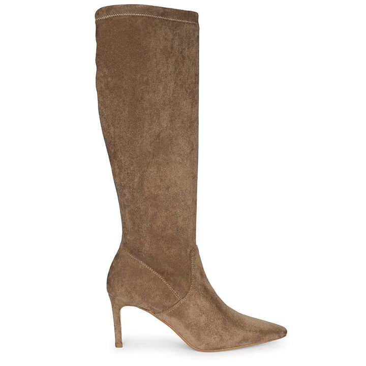 Saint Jemima Taupe Stretch Suede Kitten Heel Long Boots