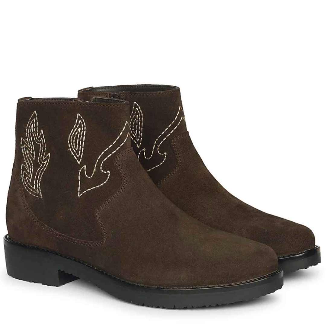 Alessa Dark Brown Suede Leather Ankle Boots