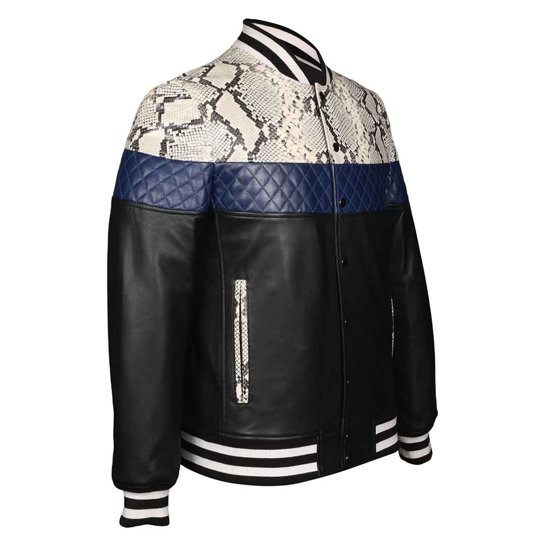 Saint Moreno White Python Print Leather Men's Jackets