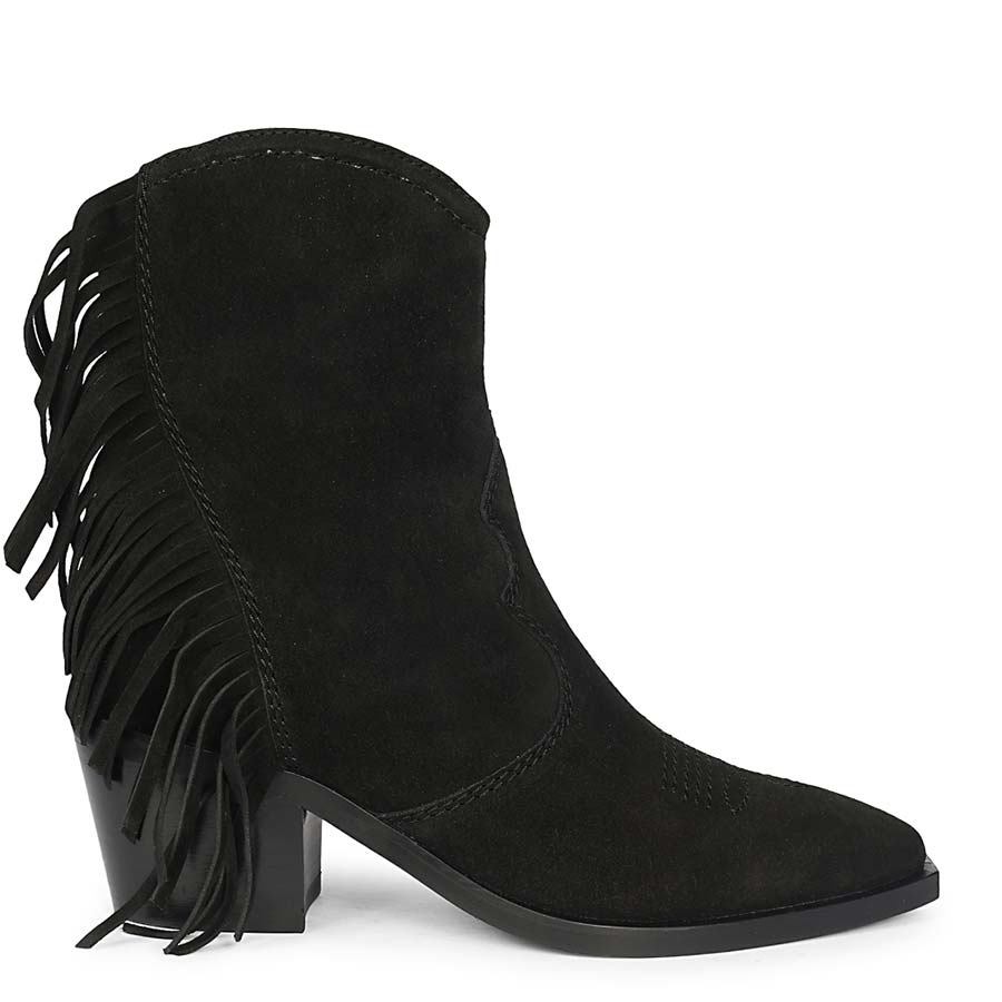 Saint Manon Black Suede Leather Fringe Ankle Boots