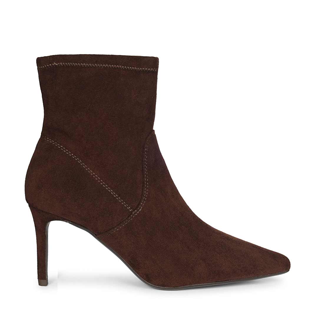 Saint Jemima Brown Stretch Suede Kitten Heel Ankle Boots