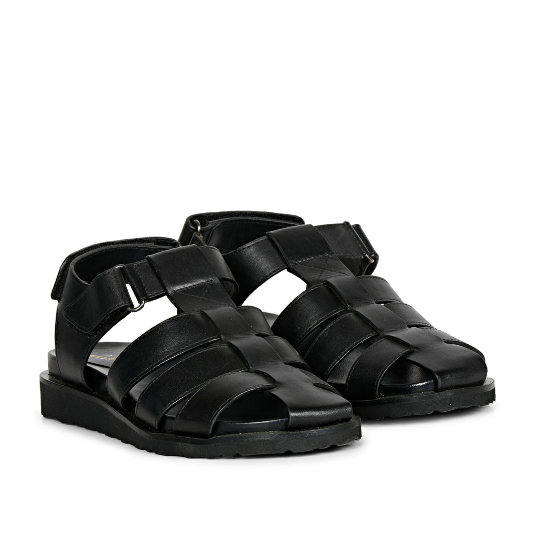 SaintG Womens Black Leather Strappy Sandals