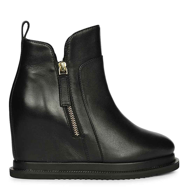 Saint Solange Black Leather Inner Wedge Heel Ankle Boots