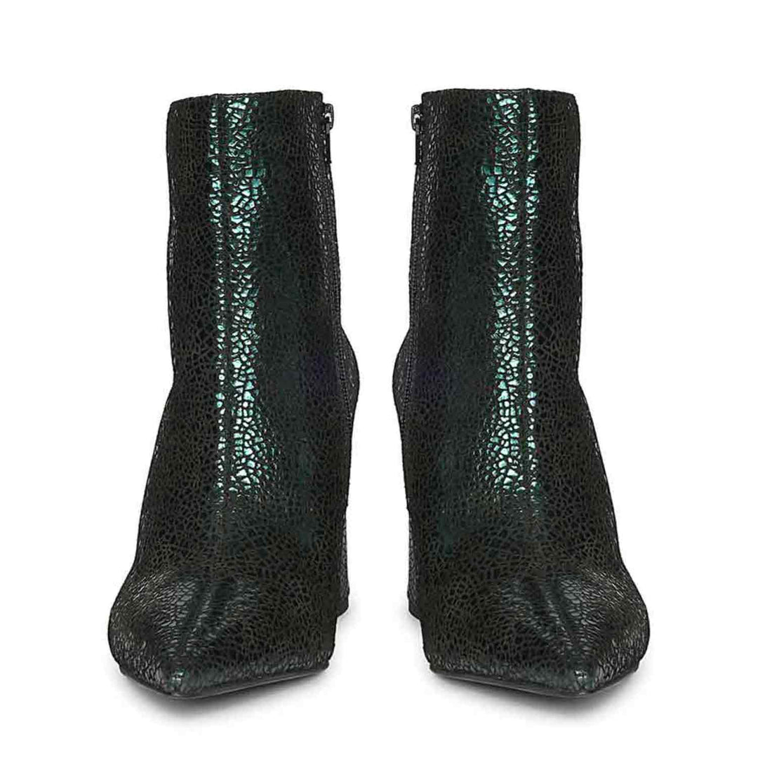 Saint Lorena Green Metallic Leather High Ankle Boots