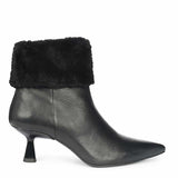 Saint Marvella Fur Cuff Black Leather Ankle Boots