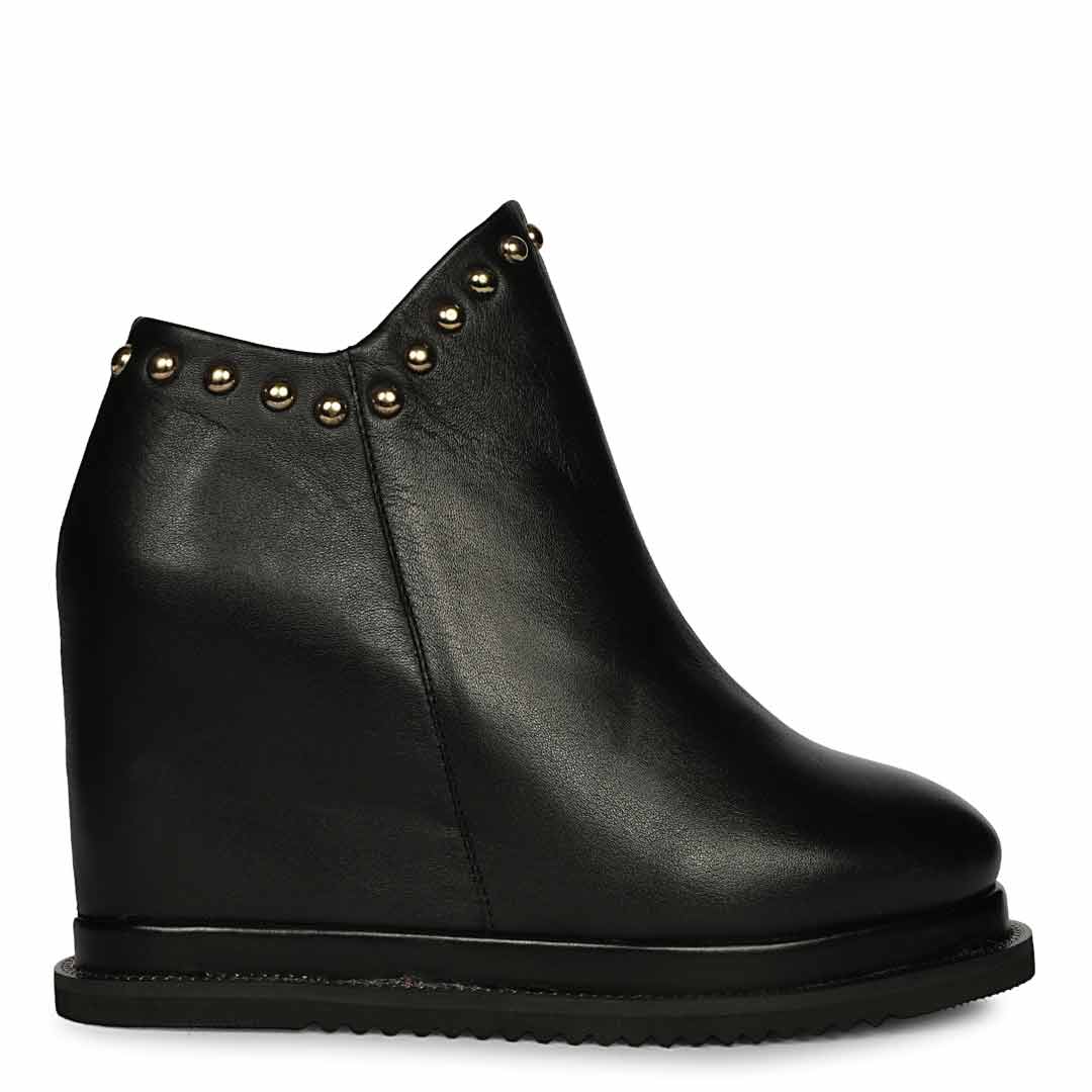 Saint Meliora Metal Studs Black Leather Wedge Heel Boots