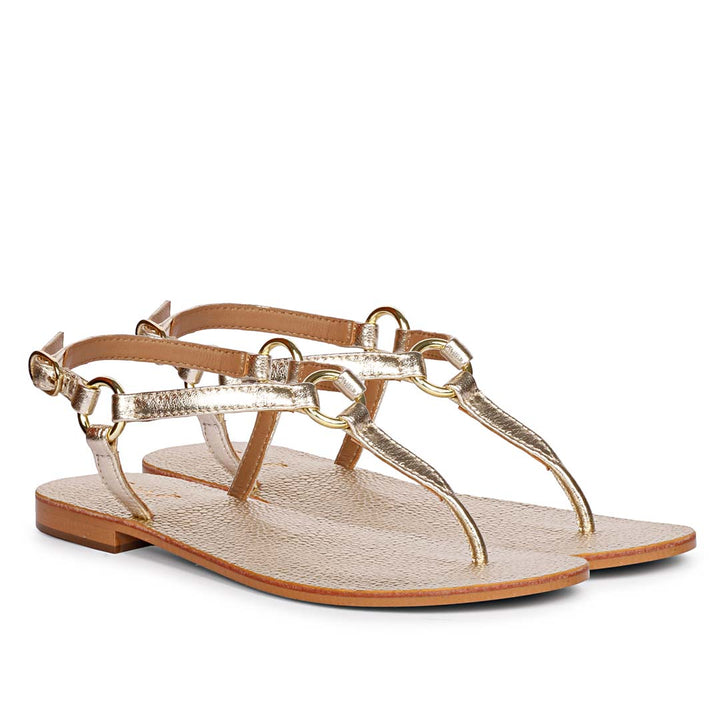 Saint Coretta Golden O-Ring Platin Leather Sandals