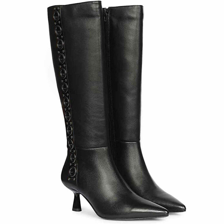 Saint Sadie Black Metal Muse Black Leather Tall Boots
