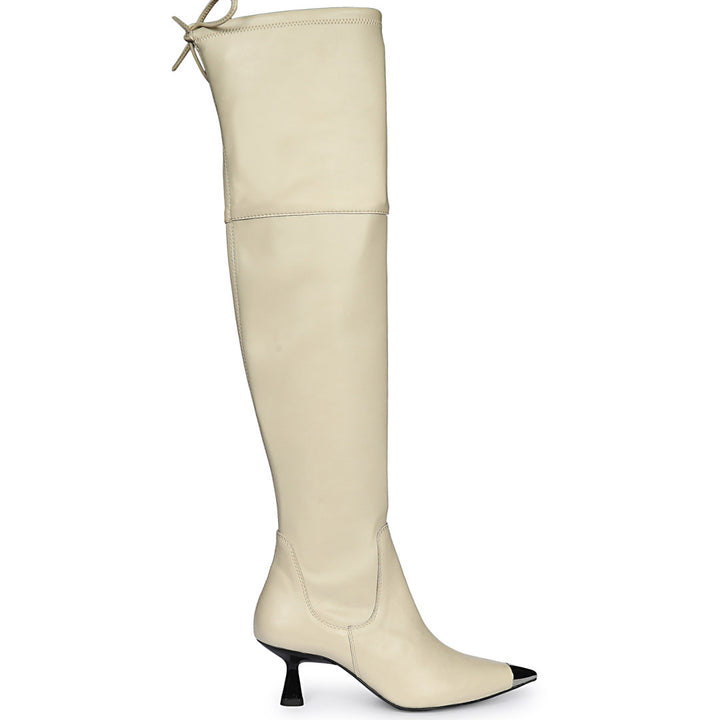 Saint Laurine Beige Stretch  Above The Knee Boots