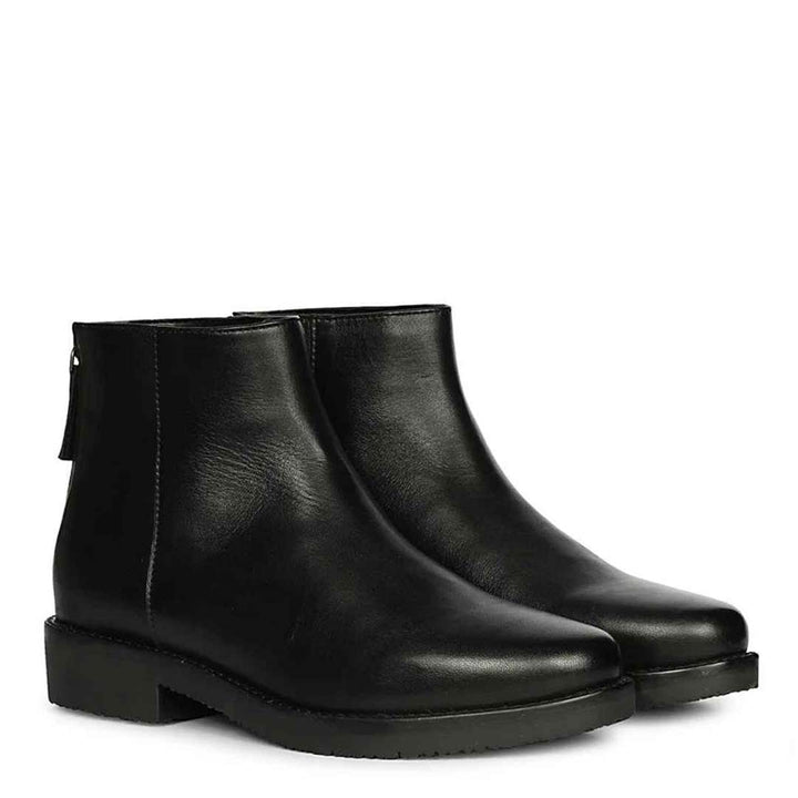 Livia Black Leather Ankle Boots