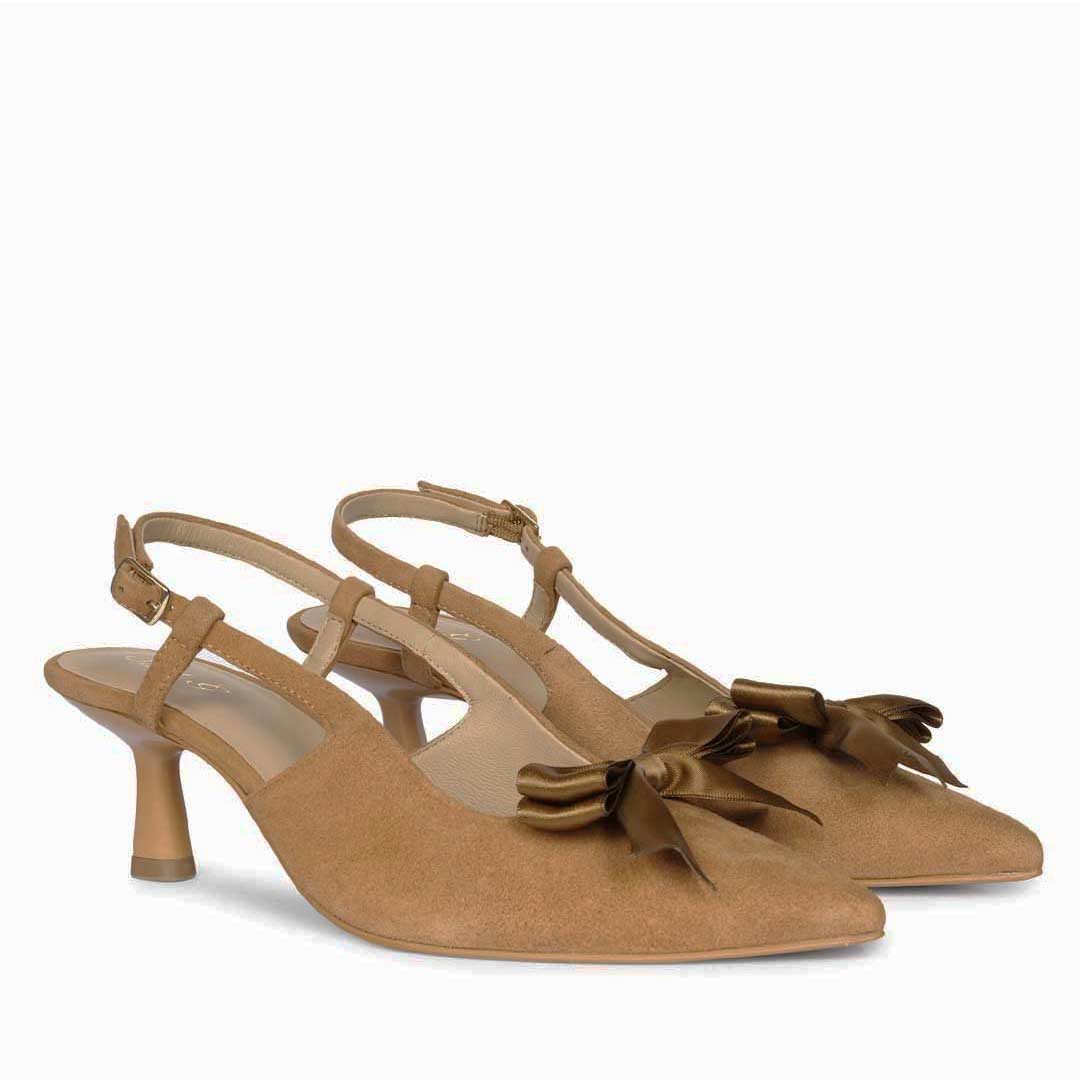 Saint Toria Bow Tan Leather Sling Back Pumps