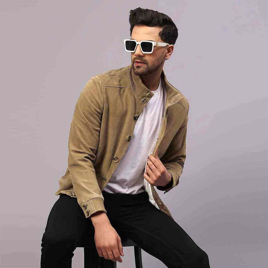 Saint Valen Mens Tan Suede Leather Jackets