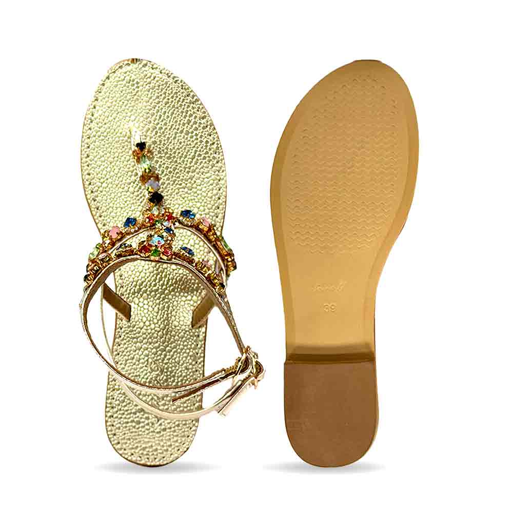 Saint Zuri Multi Stone Embellished Platin Leather Sandals