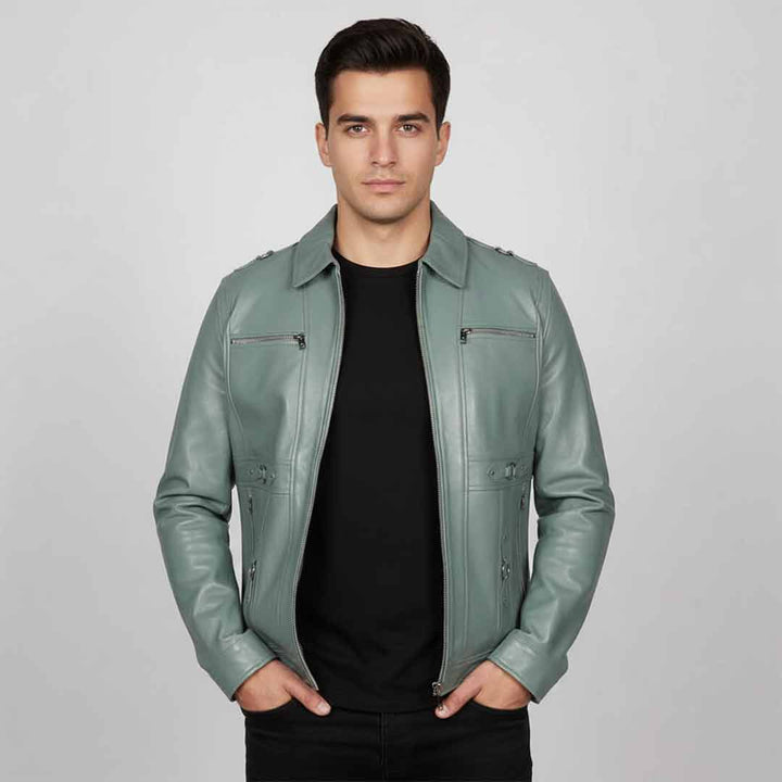 Saint Benjo Turquoise Leather Men's Jacket